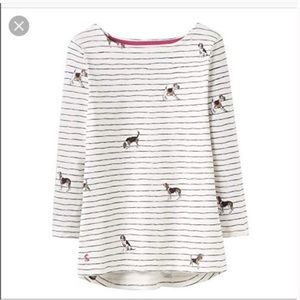 Joules White Striped Top with Dog Print